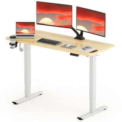 Imagen de SANODESK QS+ 140 x 60 cm Escritorio Elevable Eléctrico con Tablero Regulable en Altura Telescópico Bidireccional Control de Memoria y Tecnología Anticolisión (Blanco Arce)