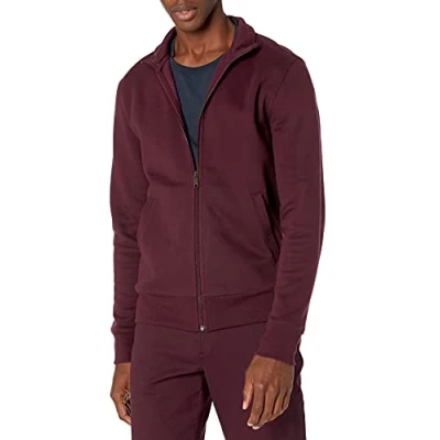 Imagen de Amazon Essentials Sudadera de Forro Polar con Cuello Perkins y Cremallera Completa Hombre, Burdeos, XL
