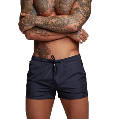 Imagen de TMEOG Bañador Hombre Corto, Pantalon Corto Deporte Traje de Baño Shorts Deportivos Natacion Surf Playa Calções Banho Homem con Bolsillo Cremallera(M,Azul Marino)