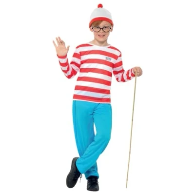 Imagen de Smiffys Disfraz de ¿Dónde está Wally?, Rojo y blanco, con chaqueta, pantalón, gafas gorro