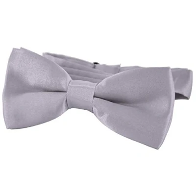 Imagen de DonDon pajarita noble para niños combinada y ajustable 9x 4,5 cm de color gris brillada con aire seda