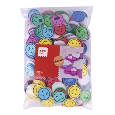 Imagen de APLI Kids 18752 Caras de goma EVA adhesivas con expresiones para premiar conductas 500 pegatinas recompensa infantiles formato MAXI