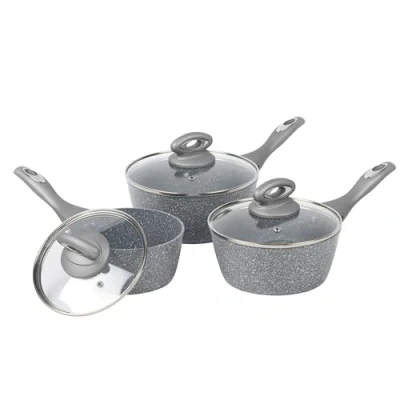 Imagen de Salter BW02986G Juego De 3 Cazos Cocina, 16/18/20 cm, La Gama Marblestone, Aluminio Forjado Antiadherente, Con Mangos Baquelita, Sin PFOA, Apto Para Inducción Y Lavavajillas, Gris Mármol