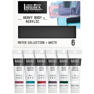 Imagen de Liquitex profesional Heavy Body Pintura acrílica de cuerpo espeso, set 6 tubos 59 ml, colores tenues la colección &quot;Muted Collection&quot; + Blanco