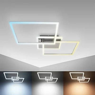 Imagen de B.K.Licht Plafón LED de 40 vatios I giratorio color regulable forma continua Función luz nocturna Mando a distancia Lámpara techo Aluminio cepillado