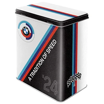 Imagen de Nostalgic Art Caja de almacenamiento retro l, 3 Official License Product (OLP), BMW Motorsport Tradition Of Speed Idea regalo para fans BMW, lata grande, diseño vintage