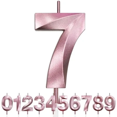 Imagen de Número 7 Vela de Cumpleaños con Purpurina oro rosa y Diseño 3D, Velas Números, Decoración Tarta, Tarta para Fiesta Cumpleaños, Aniversario Boda,
