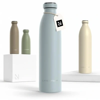 Imagen de Lars NYSØM Botella de Acero Inoxidable aislada 0,75l Agua 0,75 litro a Prueba Fugas para Deportes, Bicicleta, Perro, (Sky Blue, 750ml)