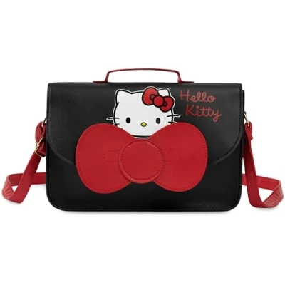 Imagen de Hello Kitty Bolso Bandolera Niña con Correa Ajustable y Cierre Magnético Regalo Niñas Adolescentes (Negro/Rojo)