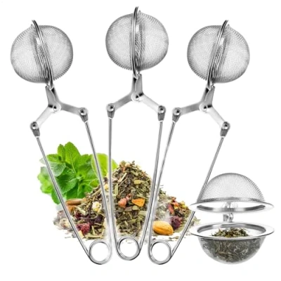 Imagen de Wilhelm Sell® Colador de té 3x acero inoxidable Infusor en forma bola Pinzas coladoras fáciles limpiar para suelto, especias y hierbas Filtro malla fina (3 piezas)