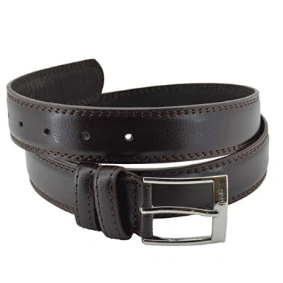 Imagen de BIAGIOTTI UOMO, Cinturón para hombre en cuero genuino, con costuras y hebilla rectangular sin níquel, se puede acortar, caja de regalo