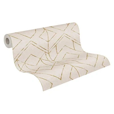 Imagen de Livingwalls papel pintado geométrico en beige y dorado de pared para varias habitaciones 10,05 m x 0,53