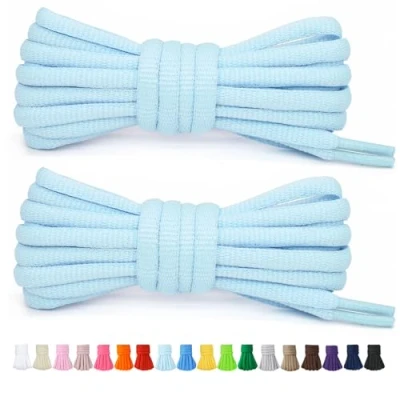 Imagen de Stepace 2 Pares de Cordones Redondos 60cm para Sneakers, Longitud 200cm 18 Colores, Zapatos Azul Claro 140cm