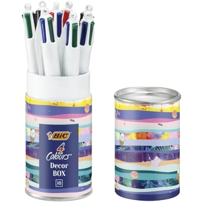 Imagen de Bic, bolígrafos Decor, Bic 4 colores caja decorativa, 8 con puntas de 1.0 mm en azul, verde, rojo y negro, Crea papelería bonita