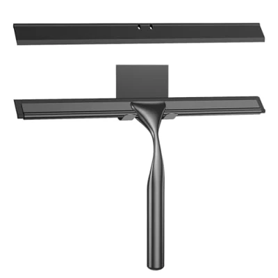 Imagen de Radikor Rasqueta limpiacristales para Ducha, 25.5cm Escobilla de Ducha Acero Inoxidable, Baño, Azulejos, Espejos, Ventanas, con 1 Gancho y Hoja Silicona Repuesto, Negro