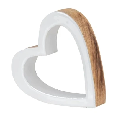 Imagen de levandeo Corazón de madera, 15 x cm, mango blanco, natural, marrón, decoración mesa, rústica, amor, regalo