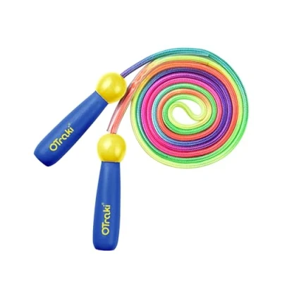 Imagen de OTraki Cuerda Saltar Niños 1 Pack Ajustable Comba de Niña con Mango Madera Jumping Rope Vistoso Algodón Skipping para Deportes Escolares Actividades Aire Libre Azul