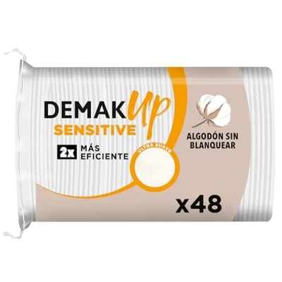 Imagen de Demak&#039;Up Sensitive x48 Discos Desmaquillantes Ultra Suaves para Pieles Sensibles Cara y Ojos Fibra de Algodón 100% Natural Paquete con 48