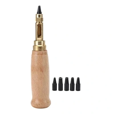 Imagen de 6 en 1 Herramienta de taladro perforación automática Agujero tornillo ajustable encuadernación cuero Cinturón Ojales para coser Punzones artesanal
