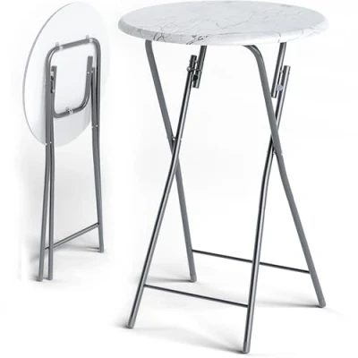 Imagen de CASARIA® 2X Mesas de Bar Altas Plegables 110x60cm Mesitas Bistro Tablero Redondo MDF Aspecto Mármol Eventos Fiesta