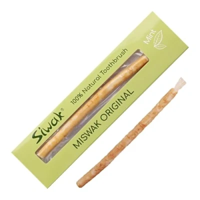 Imagen de Menta sabor Cepillo de dientes natural Siwak. Raíz Miswak original para cepillar y blanquear los dientes. Detiene el sangrado las encías la inflamación encías.