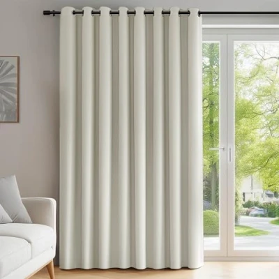 Imagen de Deconovo Cortinas Dormitorio Salon Opacas Moderna con Ojales, Termicas Aislantes Frio y Calor 254x214 cm(Ancho x Alto) Beige Claro, 1 Pieza
