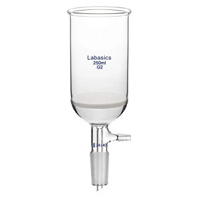 Imagen de Labasics Embudo de Filtración Buchner Vidrio Borosilicato con Frita Mediana (G2), 65mm I.D, Profundidad 100mm, Filtering Funnel Junta 24/40 y Tubería Dentada al Vacío (250ml)