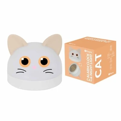 Imagen de Fisura luz Nocturna Infantil Gato. Reloj Despertador con para niños. Pantalla LED. Quitamiedos Brillo Ajustable. Regalo Original.