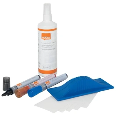 Imagen de NOBO 34438861 Kit inicio pizarra blanca (3 rotuladores, borrador, recargas y spray de limpieza 125 ml)