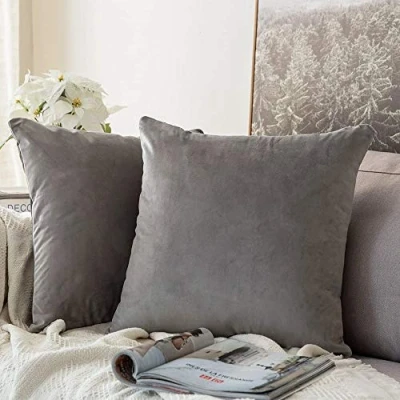 Imagen de MIULEE Funda Cojines de Terciopelo para Sofa Super Suave Fundas Almohada Cama Silla Color Solido Cremallera Oculta Decoración Sala Estar Dormitorio Habitacion 2 Piezas 40x40cm Gris