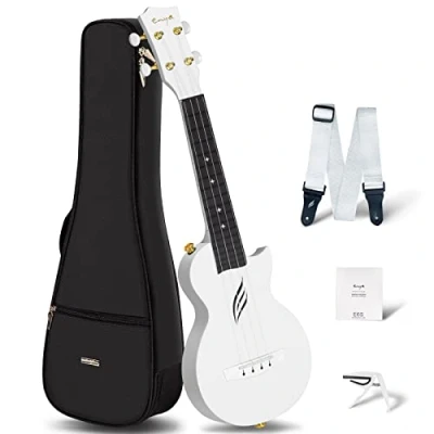 Imagen de Enya Ukelele Soprano 21 Pulgadas NOVA U Mini Blanco Acústico para Principiantes Adultos Niños de 3 a 15 Años Kit Inicio con Estuche Correa Capo y Cuerdas el Hogar La Escuela