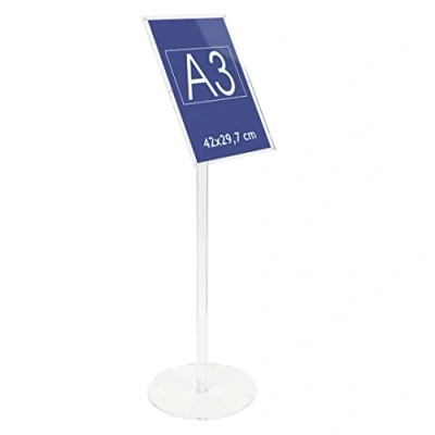 Imagen de Danieli Store Expositor Publicitario de Pie Metacrilato Transparente Soporte para Carteles A3 con Cierre Magnético Orientable en Horizontal y Vertical Porta Menu Exterior