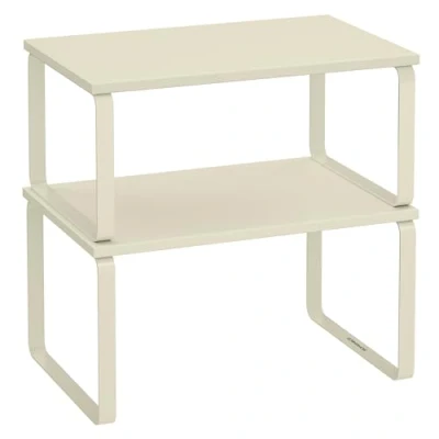 Imagen de SONGMICS Estante para Especias, Juego de 2, Organizador Armario, Almacenamiento Cocina Extensible, Especiero Metal y Madera Ingeniería, Blanco Nube KCS002W02