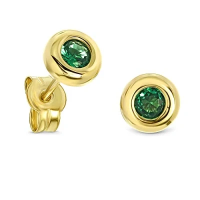 Imagen de Miore Pendientes de Oro Amarillo 9K para Mujer, Zarcillos Redondos con Esmeraldas Verdes 0,22 ct Hechos en 9 Quilates 375 Presión Caja Joyería