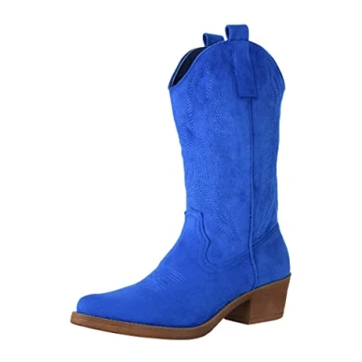 Imagen de Elara Botas de Vaquero Mujer Estilo Motero Chunkyrayan 301 A32SZ Sapphire Blau Suede 40