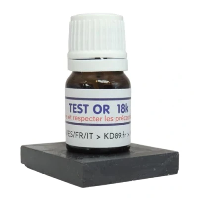 Imagen de KD89 Prueba reactivo/solución para probar oro (18 quilates, con piedra de toque natural e instrucciones en varios idiomas, experiencia joyas, monedas, lingotinos, 2,5 ml