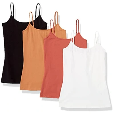 Imagen de Amazon Essentials Camisola de Ajuste Entallado Mujer, Pack 4, Caramelo/Terracota/Blanco, L
