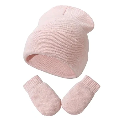 Imagen de DRESHOW Toddler Beanie Kids Invierno Sombreros de Punto con Guantes Set Bebé Niño Pequeño Cálido Gorro manopla para 3 Meses 24 Niñas Niños