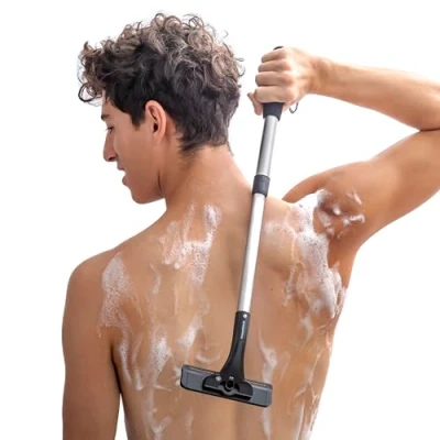 Imagen de InnovaGoods® Afeitadora de Espalda y Cuerpo Extensible, Corporal con Cuchillas Seguridad, Afeitado Húmedo o Seco, Ergonómica mango aluminio. Incluye Repuesto.