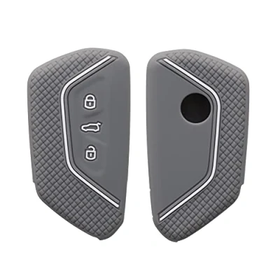 Imagen de kwmobile Carcasa Compatible con Llavero de VW Golf 8 Llave Coche 3 Botones Funda para Mando Silicona Gris Claro/Blanco