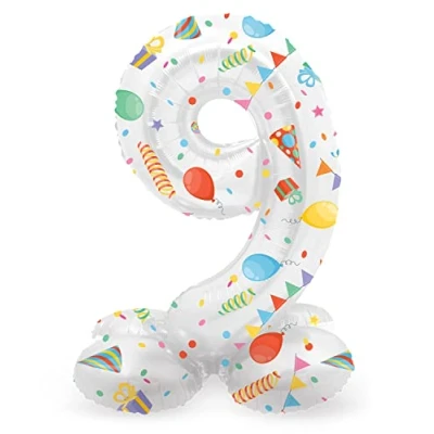 Imagen de Folat 63969 Globo de Aluminio Número Figura 9 Joyful Party Multicolor 72 cm decoración globos para cumpleaños, aniversario (no se necesita helio)