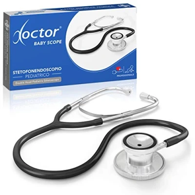 Imagen de AIESI® Fonendoscopio Pediátrico Profesional de doble campana para ninos color negro DOCTOR BABY SCOPE, Garantía 24 meses