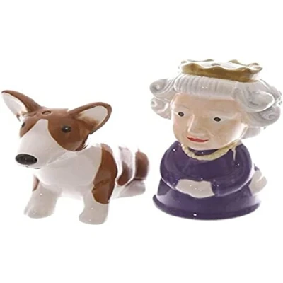 Imagen de Puckator Ensemble Saliére &amp; Poivriére Reine Corgi Saleros y pimenteros, Multicolor, único