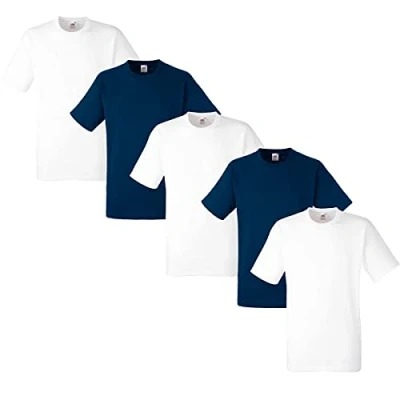 Imagen de Fruit of the Loom Camiseta para hombre, lote de 5 unidades, blanco y azul marino, L