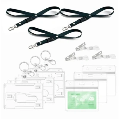 Imagen de Porta Badge titulares con cordón, llaveros, clips, Ideal para Tarjetas de Proximidad, Crédito y Documentos Identificación,Tarjeta tráfico (3 Set Horizontal)