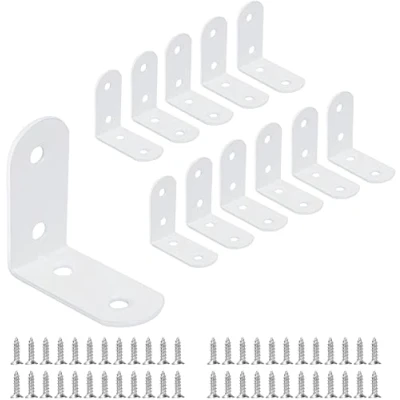 Imagen de JatilEr 12 soportes de esquina 40 x mm, ángulo recto 90 grados, metal en L con 48 tornillos para fijación muebles madera, color blanco