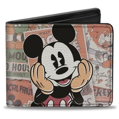 Imagen de Buckle Down Classic Mickey Sitting Pose Close up Stacked Comics Cartera Plegable, Multicolor, Predeterminado Hombres
