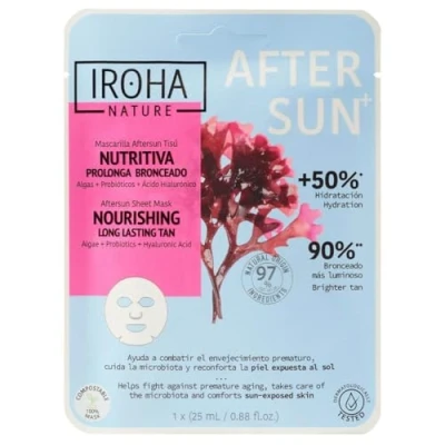 Imagen de Iroha Nature Mascarilla Facial Aftersun Nutritiva y Prolongadora del bronceado Con Algas, Probióticos Ácido Hialurónico Hidratación Profunda Acción Anti edad Firmeza Elasticidad