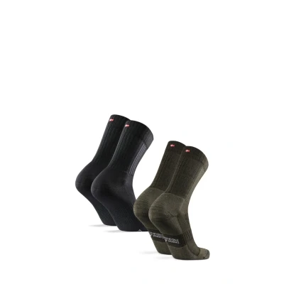Imagen de DANISH ENDURANCE Calcetines Senderismo de Lana Merina Premium, Trekking, Antiampollas y Anti Rozaduras para Deporte 2 Pack, Multicolor (1x Negro/Gris, 1x Verde Oscuro), 43 47
