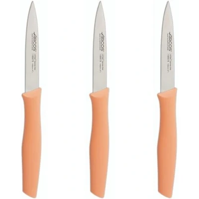 Imagen de Arcos Set 3 cuchillos Mondadores cuchillo de pelar patatas Acero Inoxidable Nitrum Hoja 100 mm Envase Ecológico Color coral